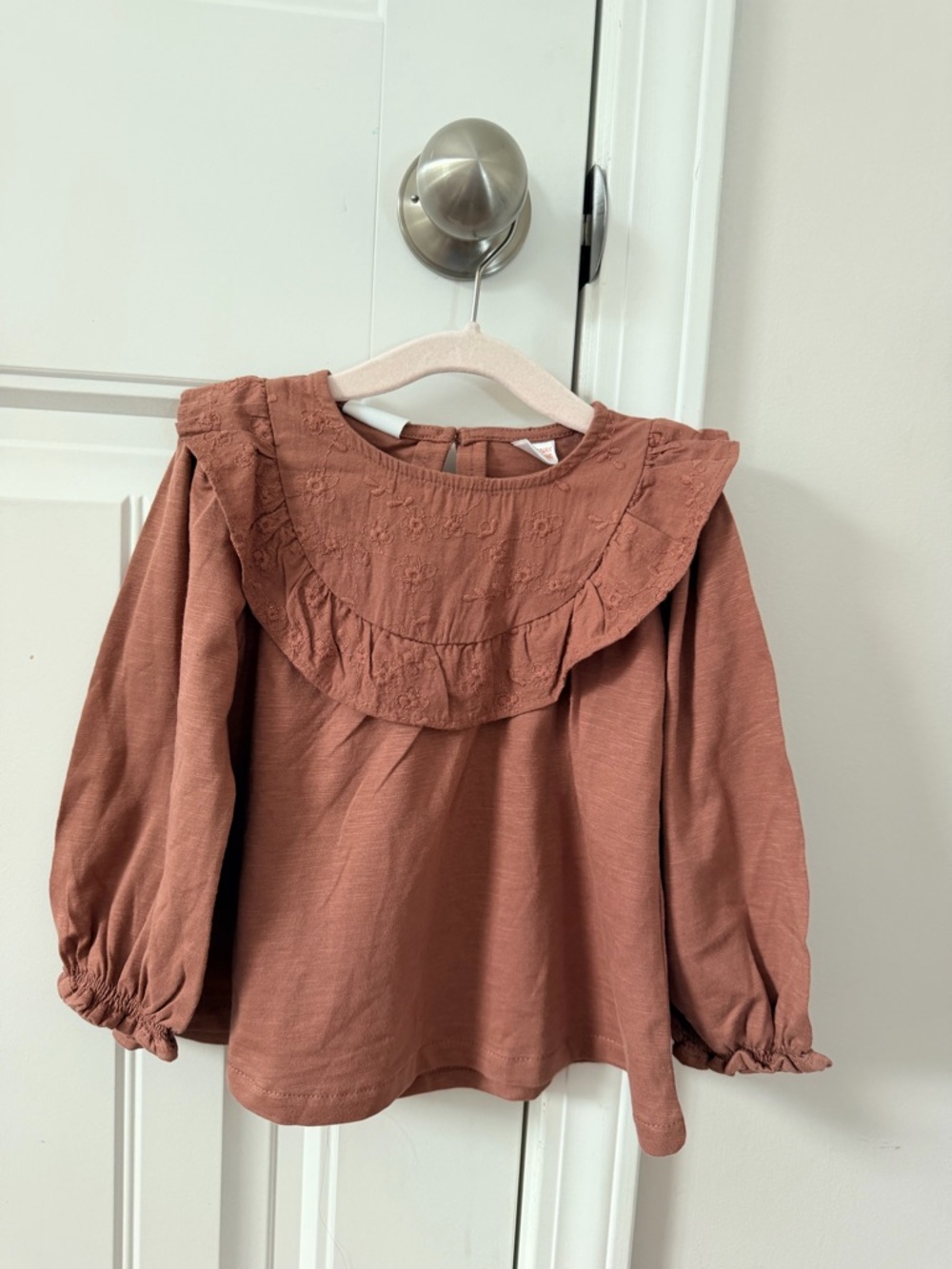 Zara Embroidered Ruffle Long Sleeve Top